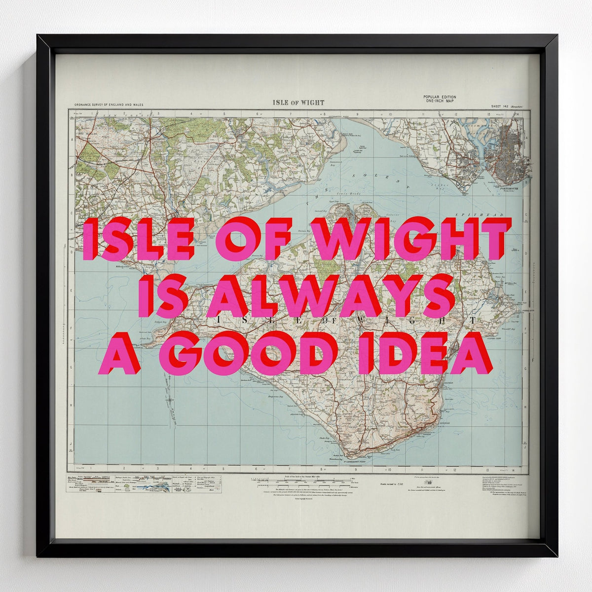 Isle Of Wight Retro Pop Art Map Print - black frame mockup - Magic Posters