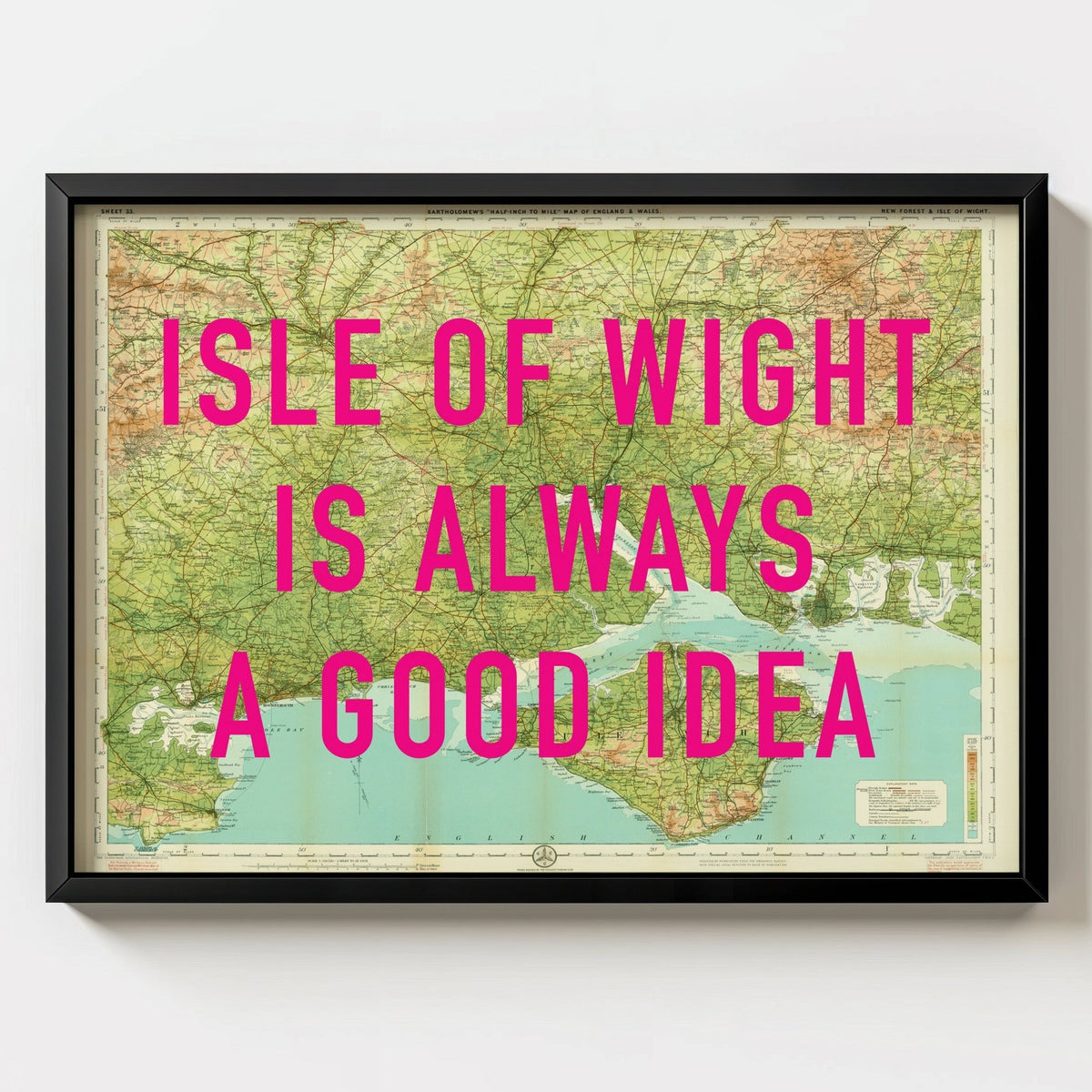 Isle Of Wight Retro Pop Art Map Print - black frame mockup - Magic Posters