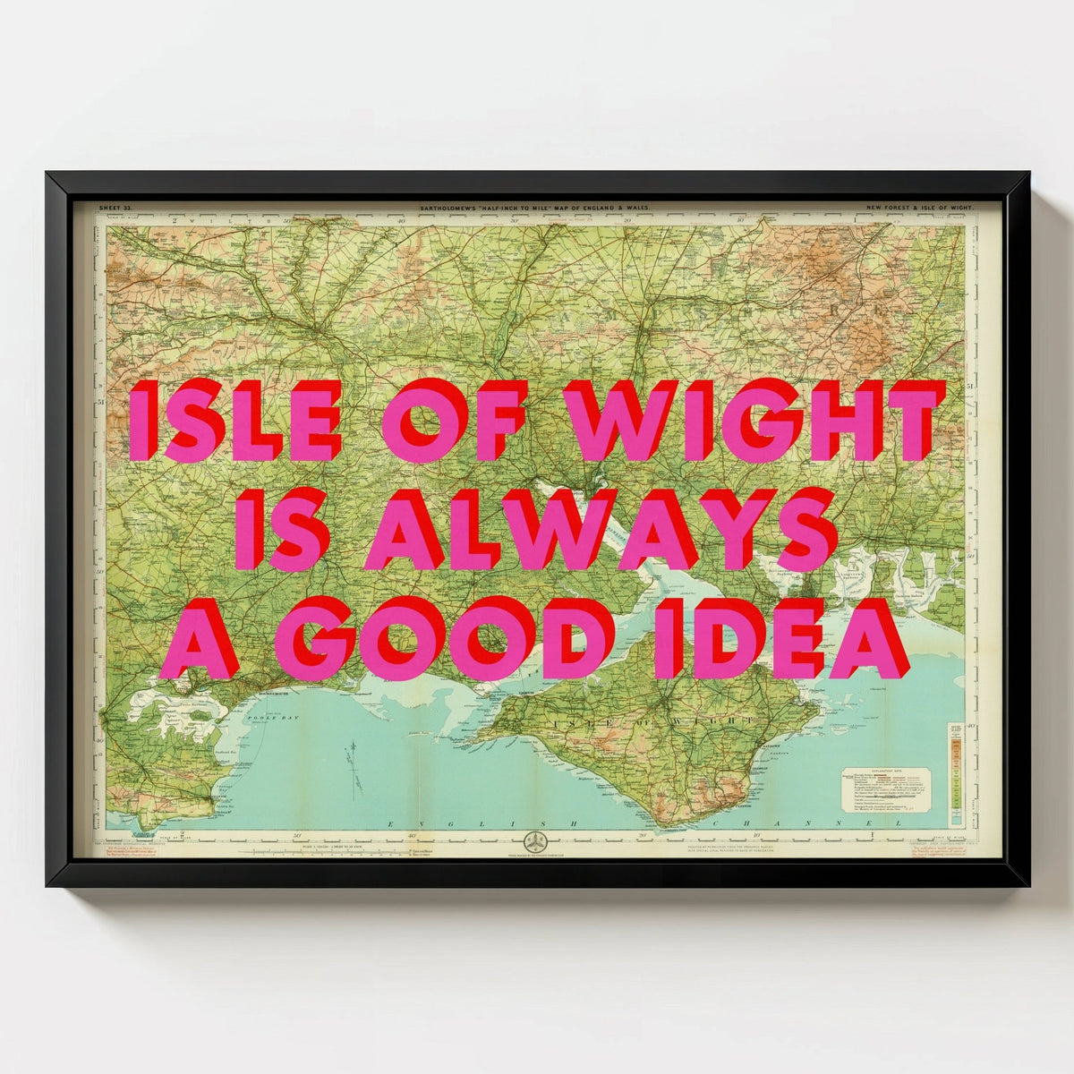Isle Of Wight Retro Pop Art Map Print - black frame mockup - Magic Posters