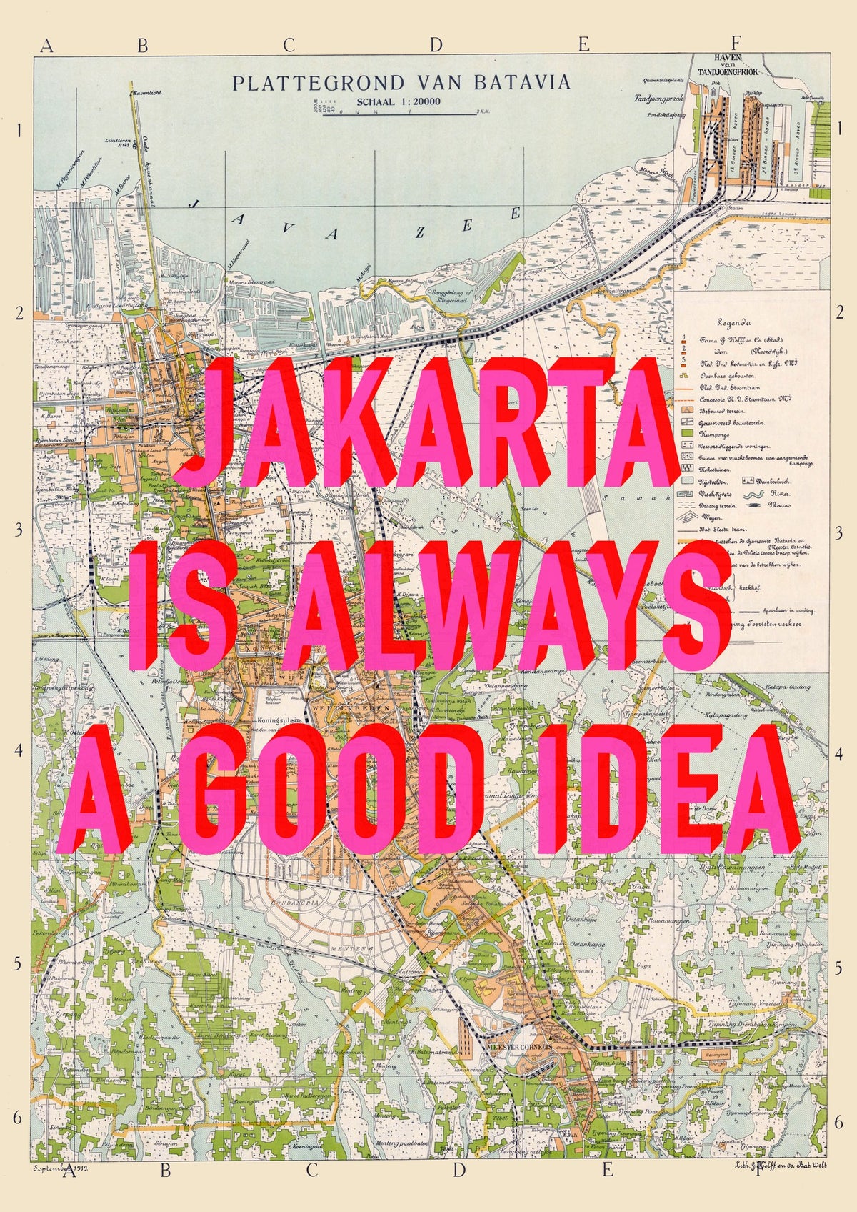 Jakarta Retro Pop Art Map Print (portrait) - Magic Posters