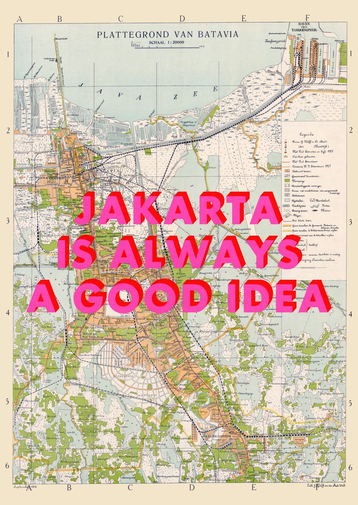 Jakarta Retro Pop Art Map Print (portrait) - Magic Posters