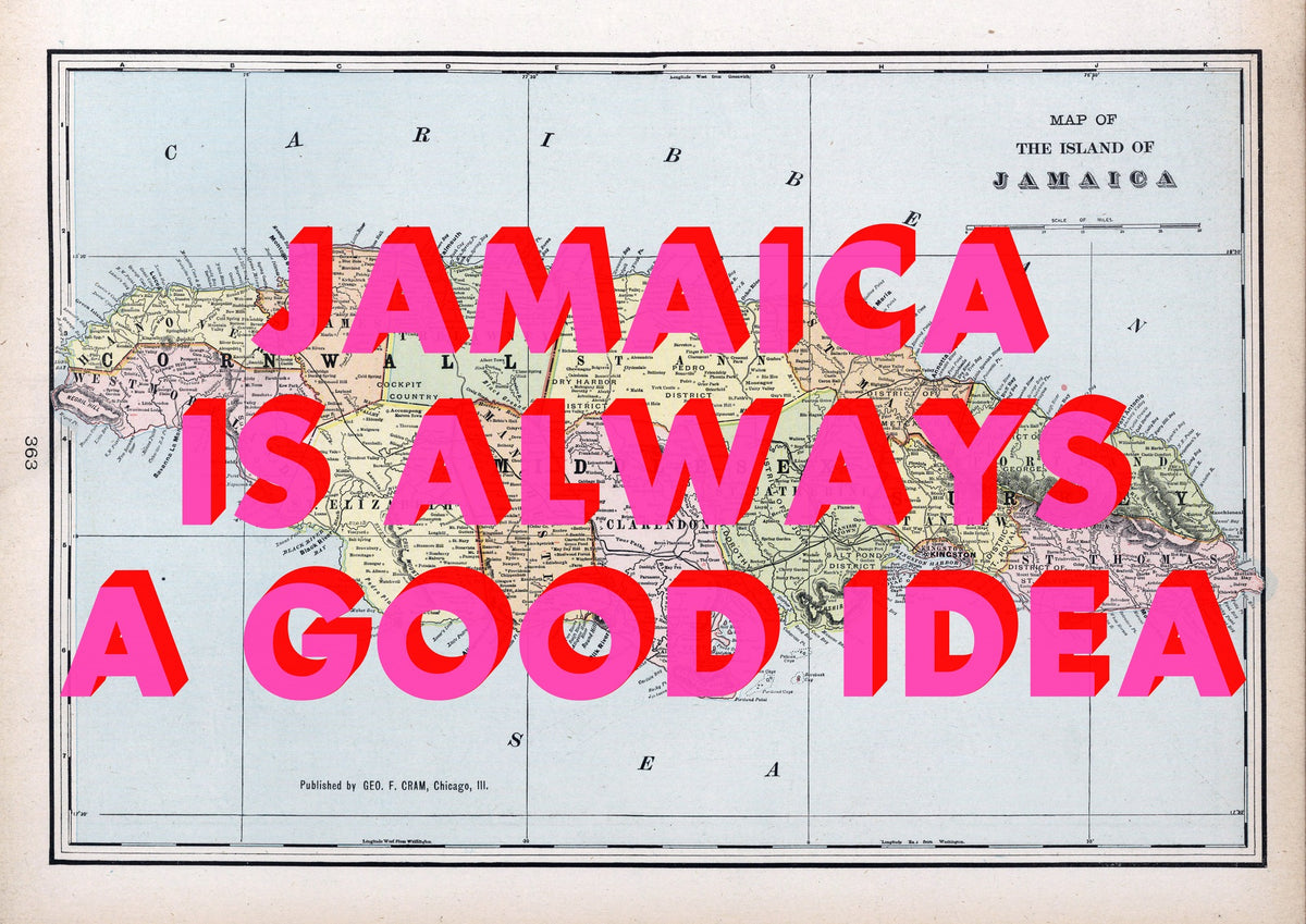 Jamaica Retro Pop Art Map Print (Landscape)