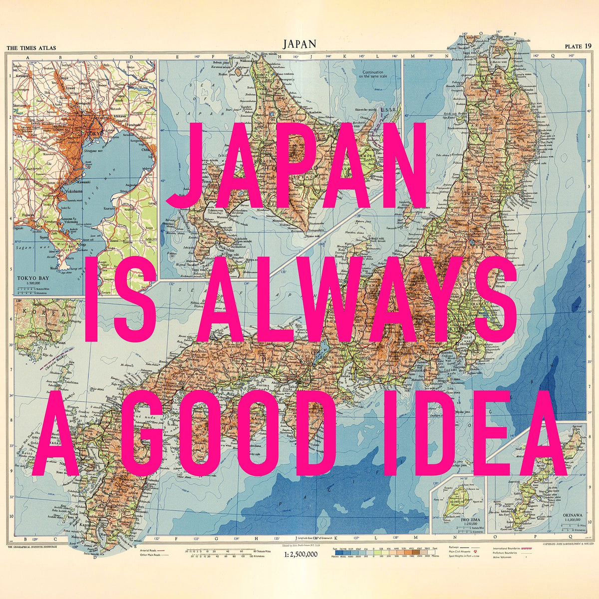 Japan Retro Pop Art Map Print (Square)