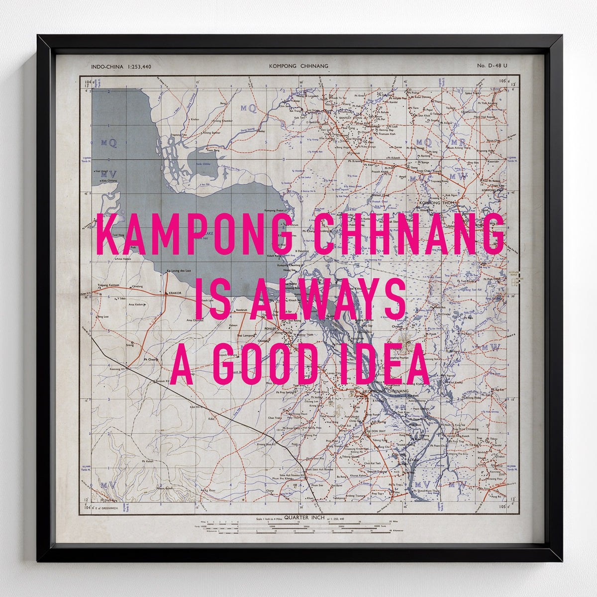 Kampong Chhnang Retro Pop Art Map Print (square) - black frame mockup - Magic Posters