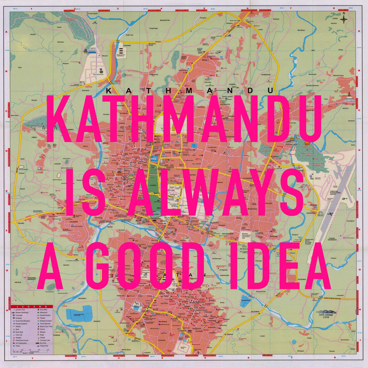 Kathmandu Retro Pop Art Map Print (square) - Magic Posters