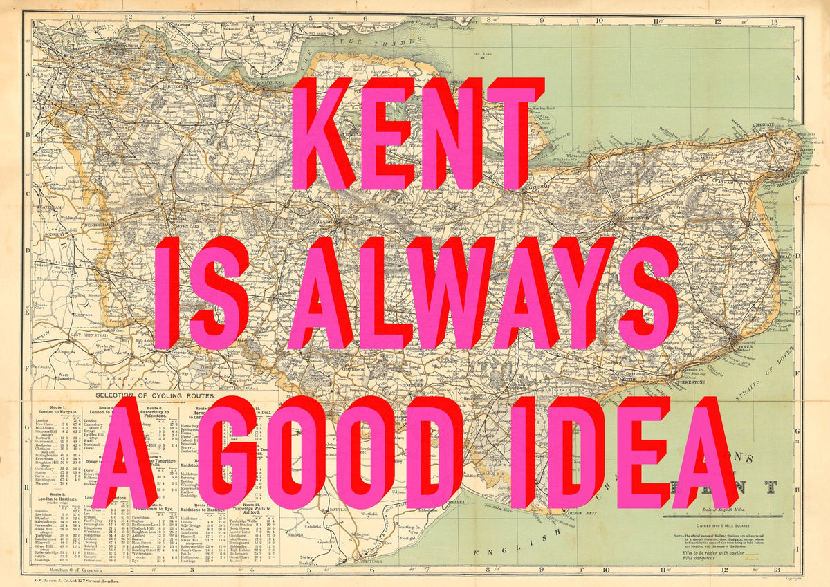 Kent Retro Pop Art Map Print (landscape)
