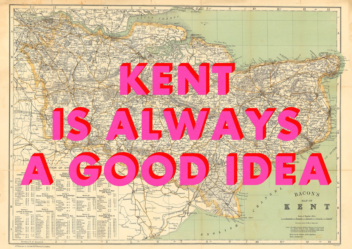 Kent Retro Pop Art Map Print (landscape)