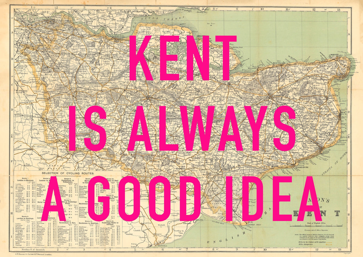 Kent Retro Pop Art Map Print (landscape)