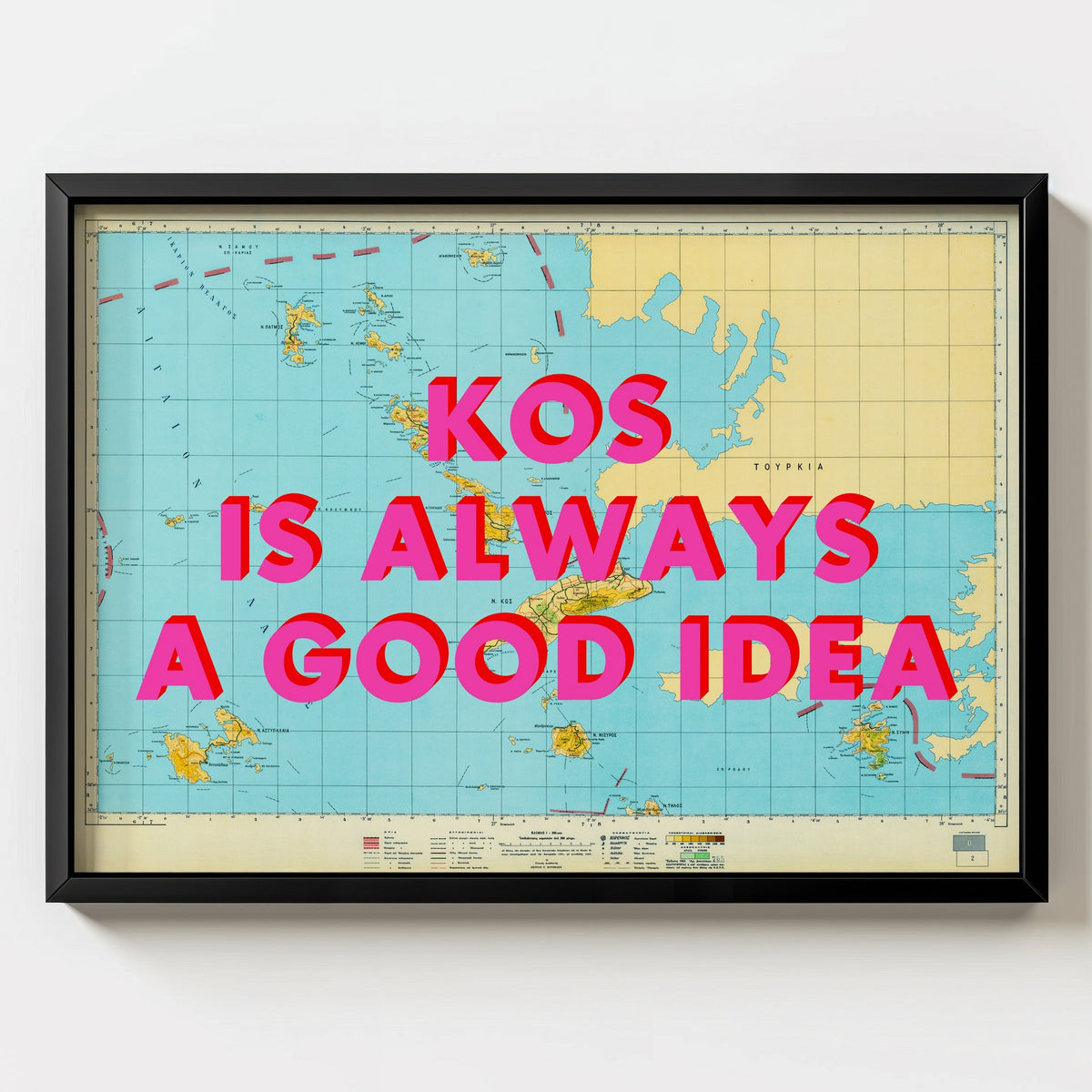 Kos Retro Pop Art Map Print (landscape) - Magic Posters