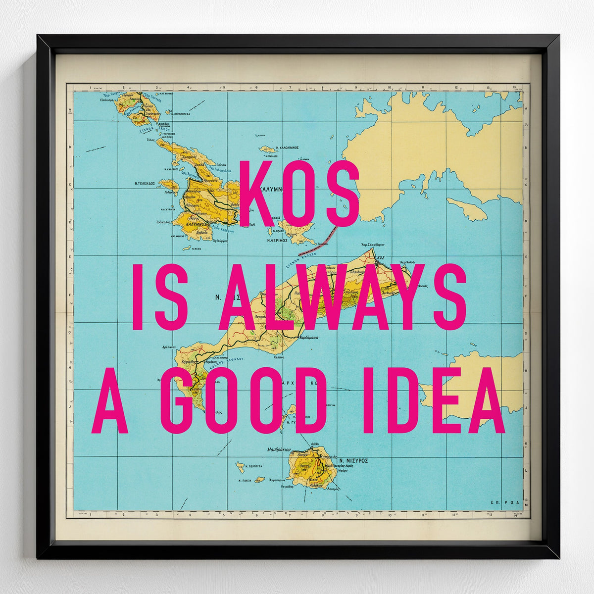 Kos Retro Pop Art Map Print (square) - Magic Posters