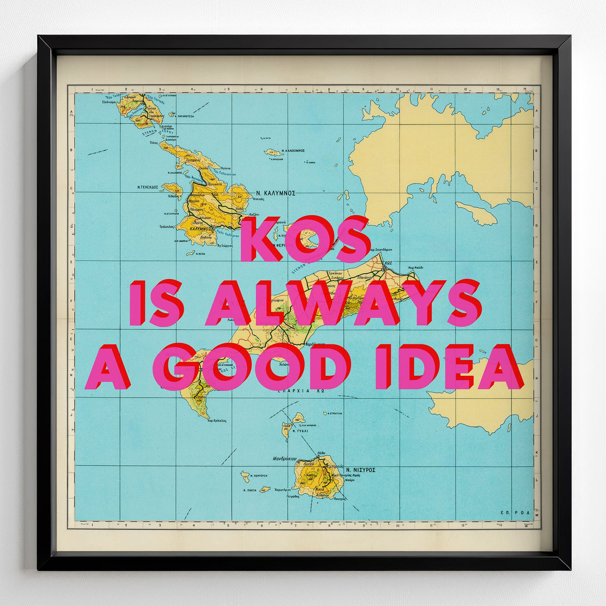 Kos Retro Pop Art Map Print (square) - Magic Posters