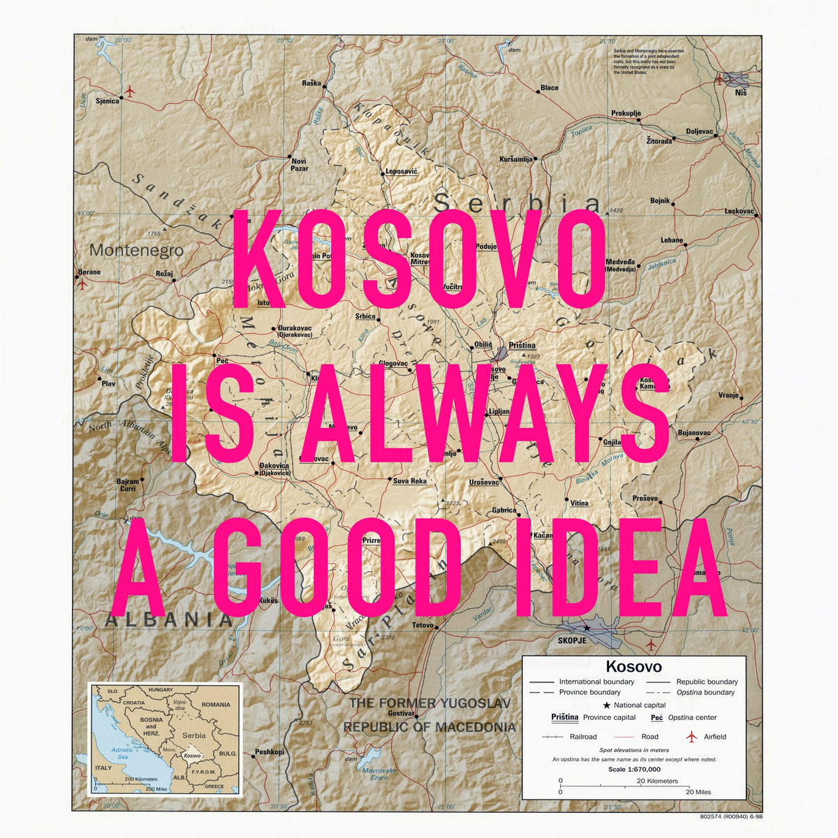 Kosovo Retro Pop Art Map Print (square) - Magic Posters