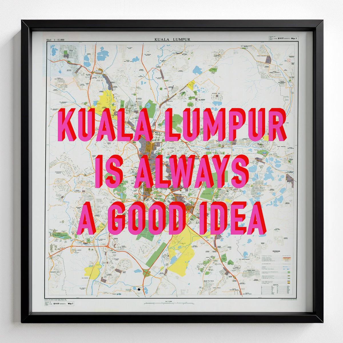 Kuala Lumpur Retro Pop Art Map Print (square) - black frame mockup - Magic Posters Bold
