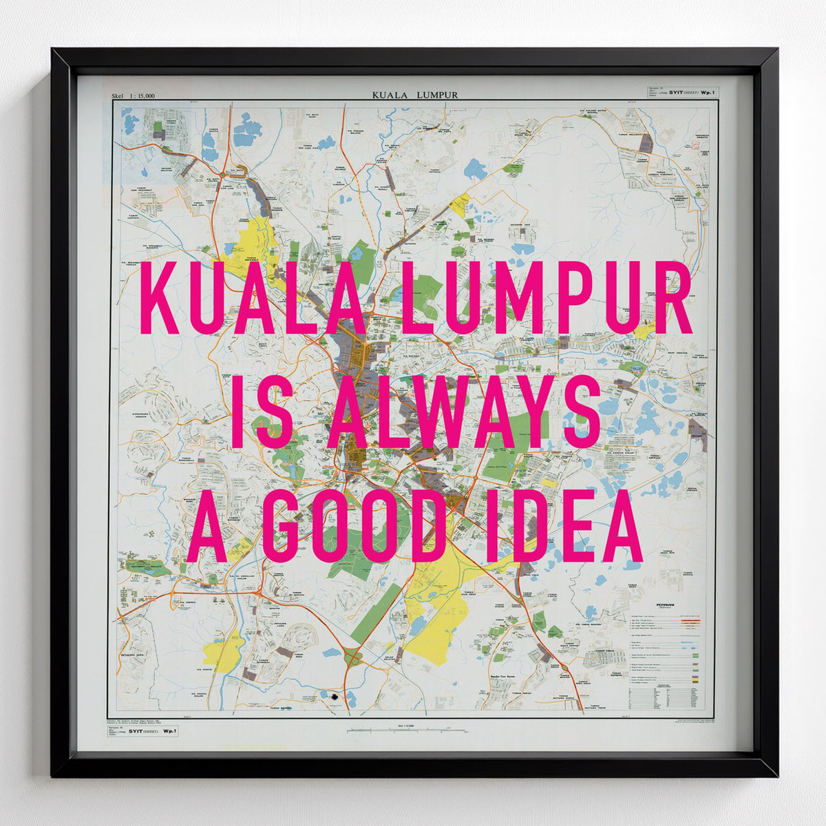 Kuala Lumpur Retro Pop Art Map Print (square) - black frame mockup - Magic Posters