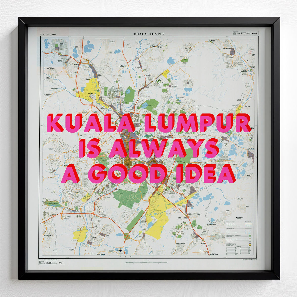 Kuala Lumpur Retro Pop Art Map Print (square) - black frame mockup - Magic Posters