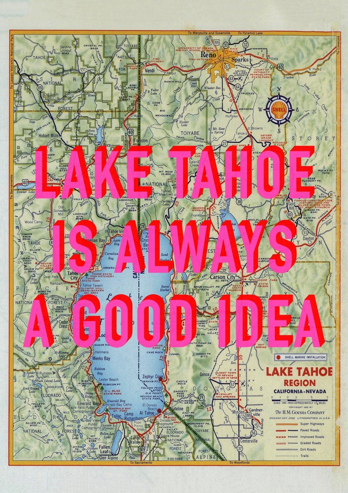 Lake Tahoe Retro Pop Art Map Print (portrait)