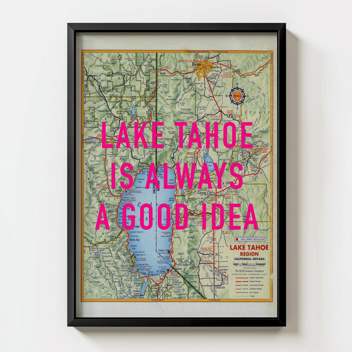 Lake Tahoe Retro Pop Art Map Print (portrait) - Magic Posters