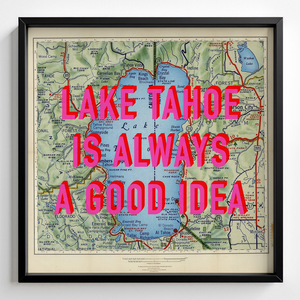 Lake Tahoe Retro Pop Art Map Print (square) - Magic Posters