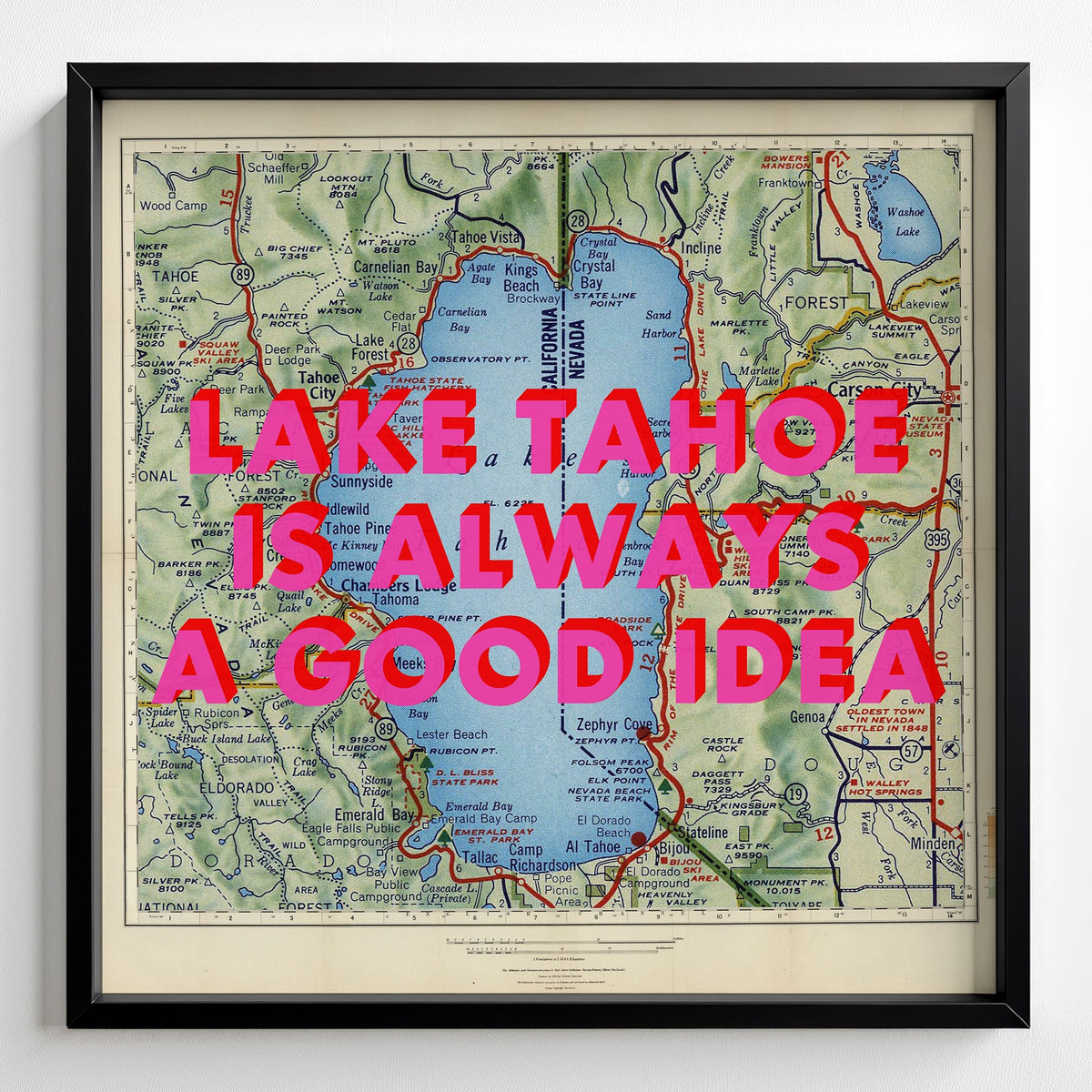 Lake Tahoe Retro Pop Art Map Print (square) - Magic Posters