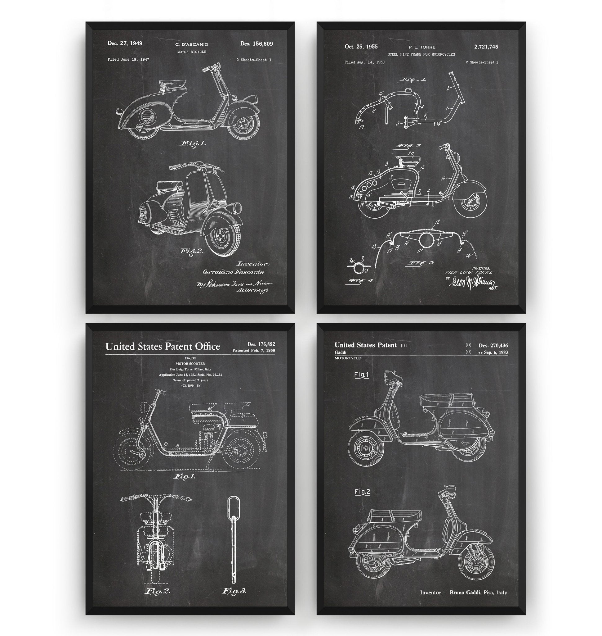 Lambretta And Vespa Scooter Set Of 4 Patent Prints - Magic Posters