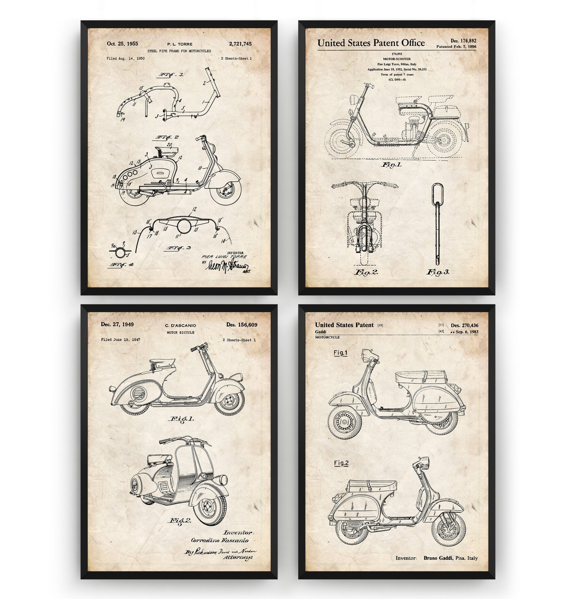 Lambretta And Vespa Scooter Set Of 4 Patent Prints - Magic Posters