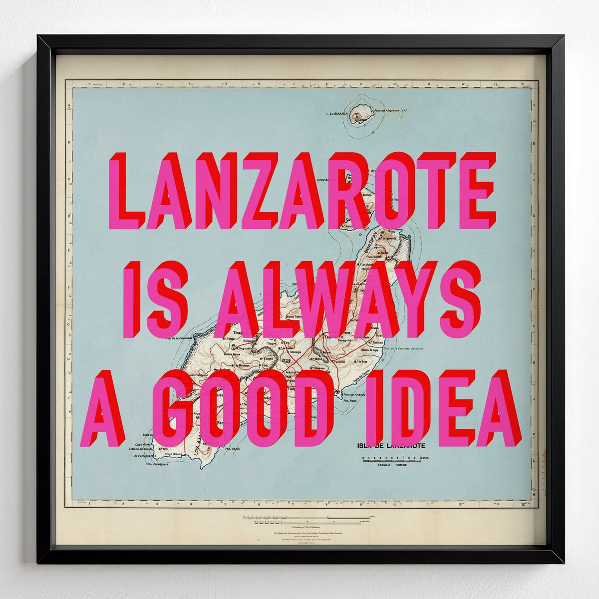 Lanzarote Retro Pop Art Map Print (Square) - black frame mockup - Magic Posters