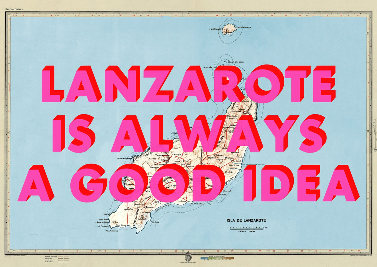 Lanzarote Retro Pop Art Map Print (Landscape)