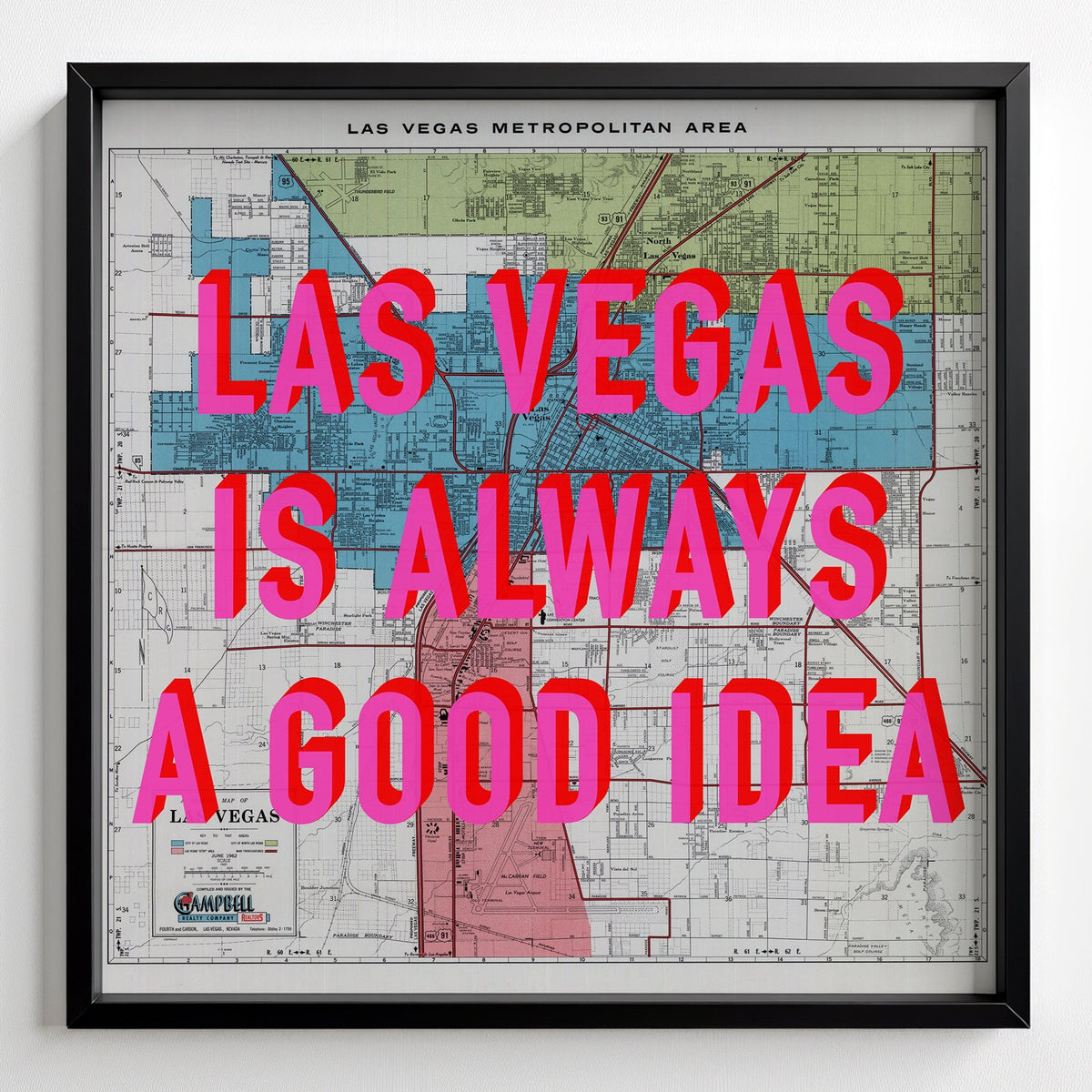 Las Vegas Retro Pop Art Map Print (square) - black frame mockup - Magic Posters