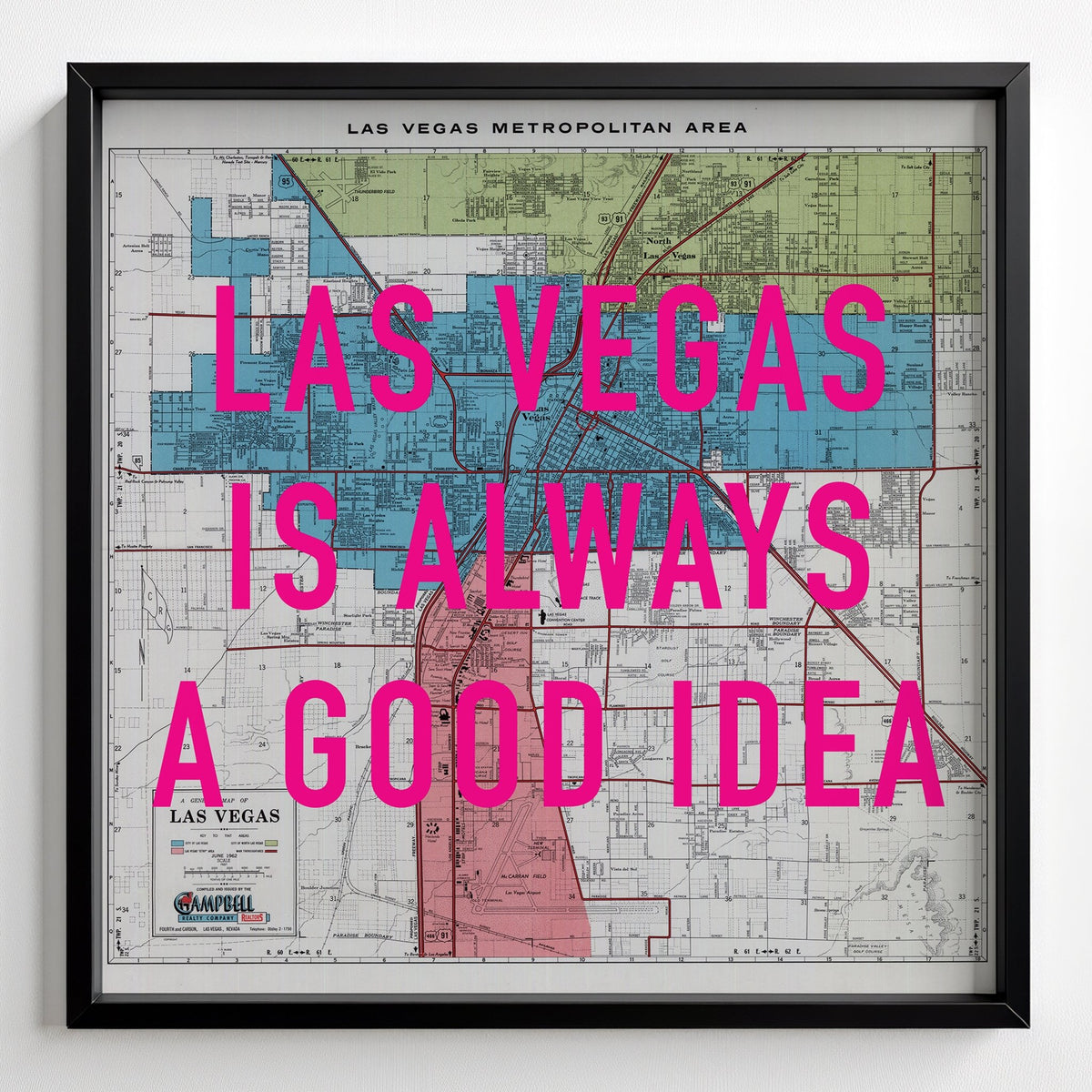 Las Vegas Retro Pop Art Map Print (square) - black frame mockup - Magic Posters