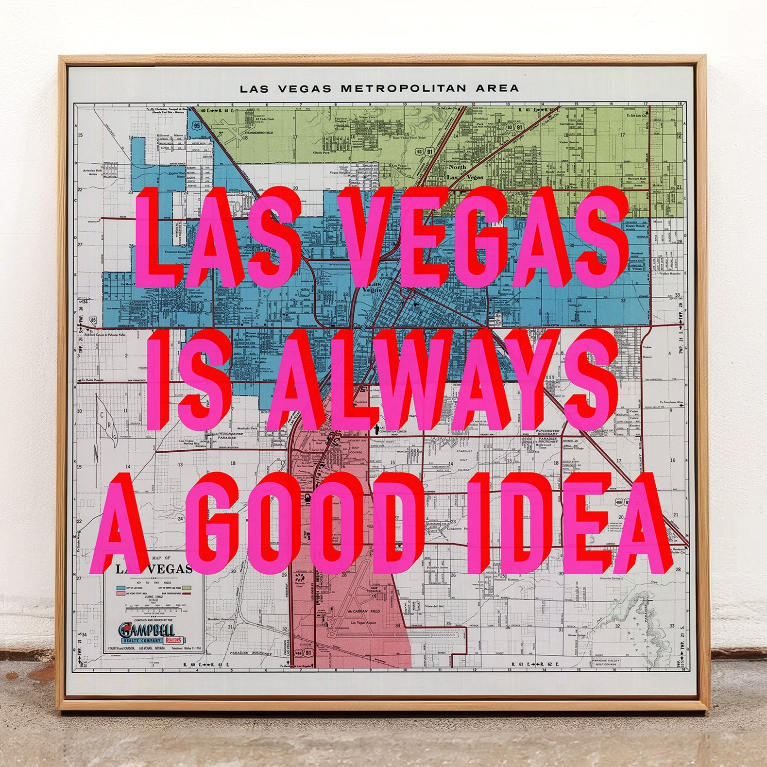 Las Vegas Retro Pop Art Map Print (square) - Magic Posters