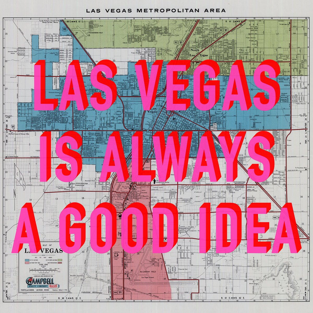 Las Vegas Retro Pop Art Map Print (square)