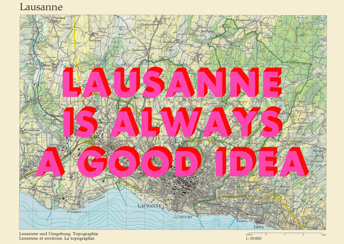 Lausanne Retro Pop Art Map Print (landscape) - Magic Posters