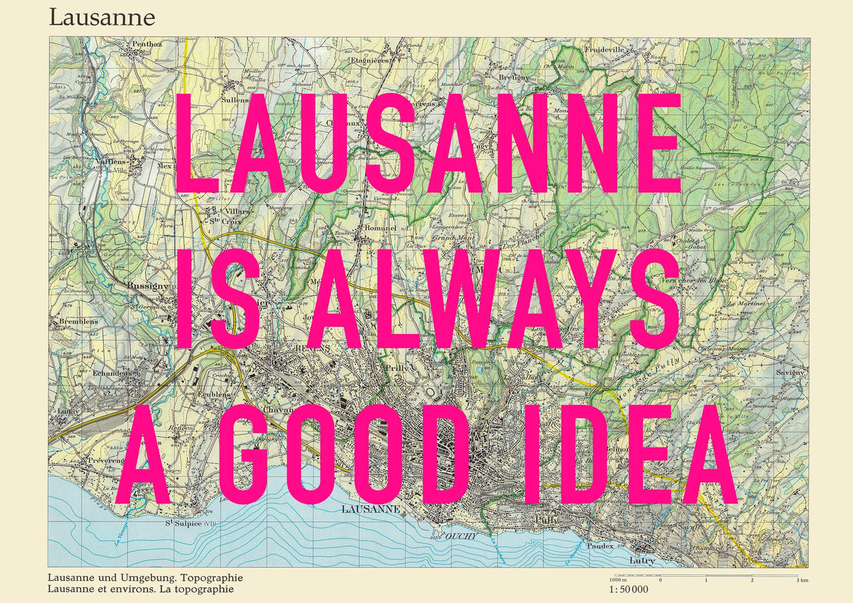 Lausanne Retro Pop Art Map Print (landscape) - Magic Posters