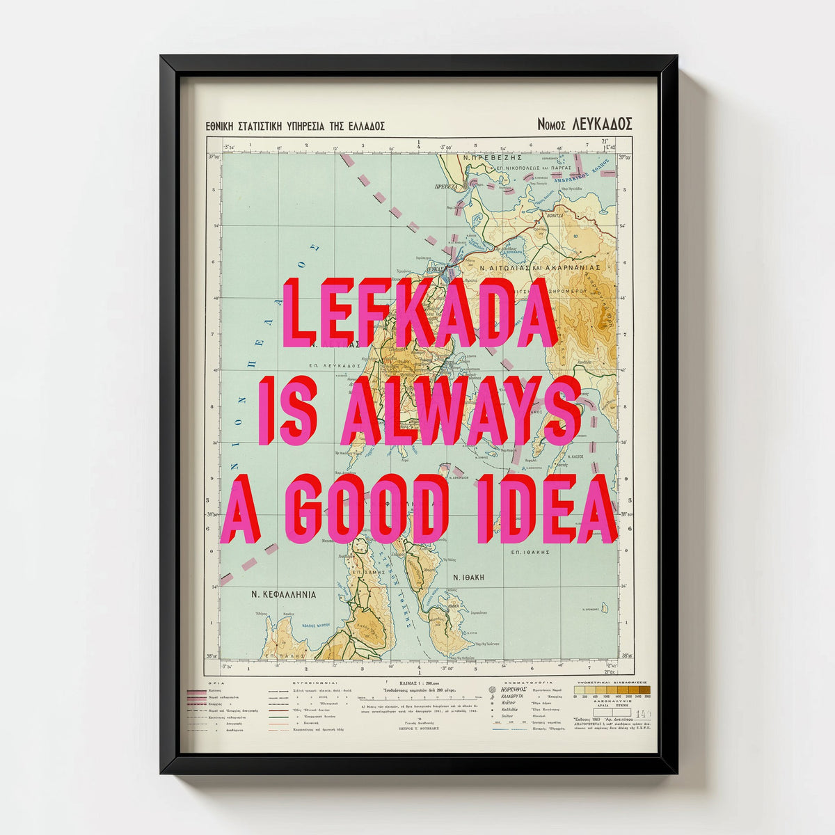 Lefkada Retro Pop Art Map Print (portrait) - Magic Posters