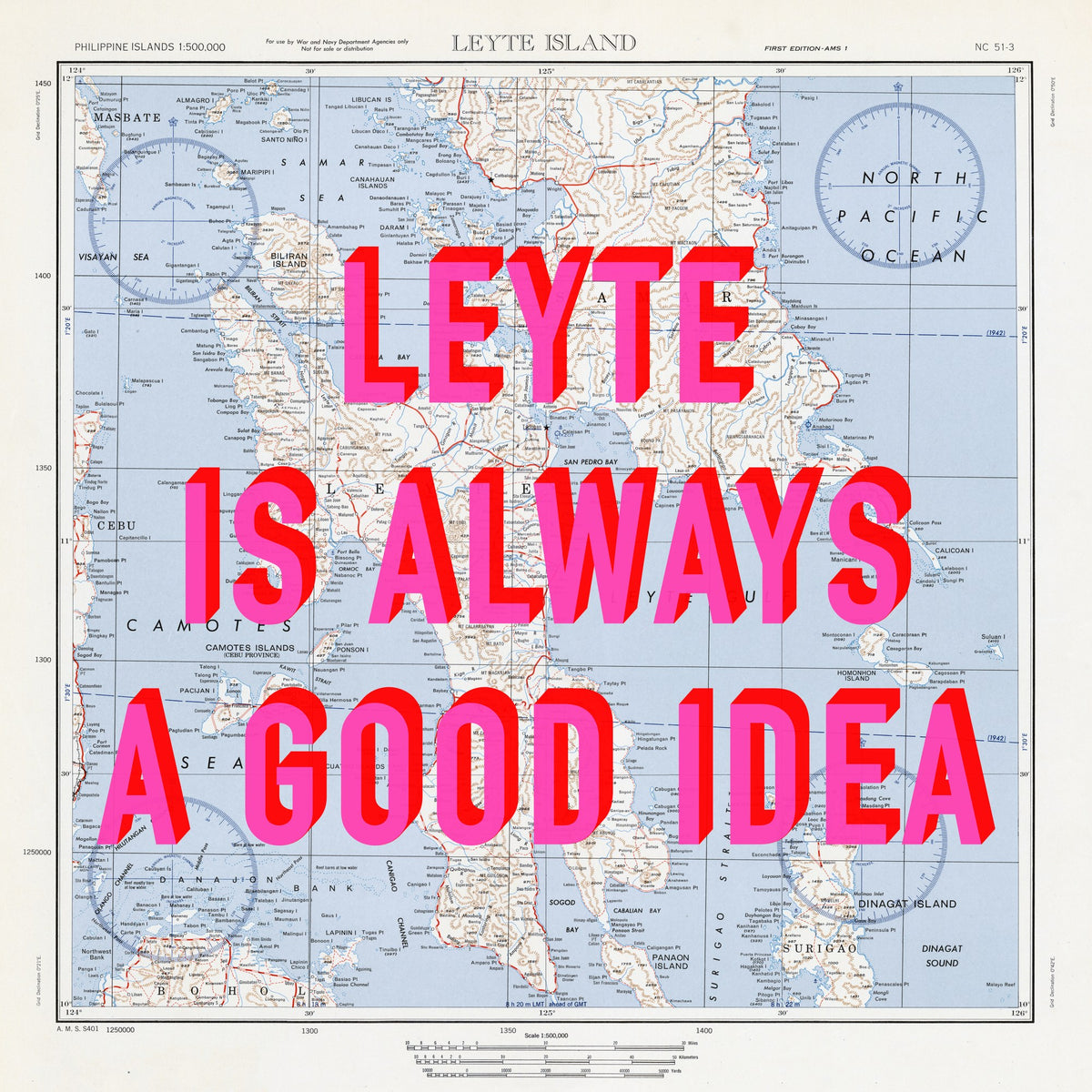 Leyte Island Retro Pop Art Map Print (square) - Magic Posters