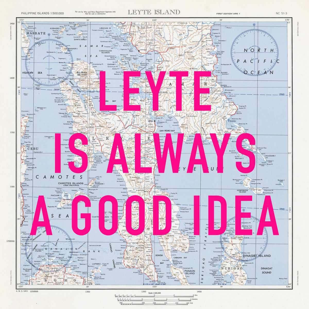 Leyte Island Retro Pop Art Map Print (square) - Magic Posters