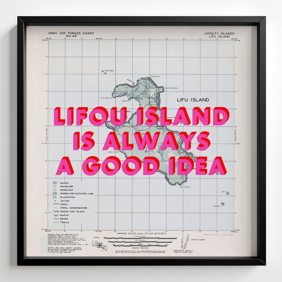 Lifou Island Retro Pop Art Map Print (square) - black frame mockup - Magic Posters