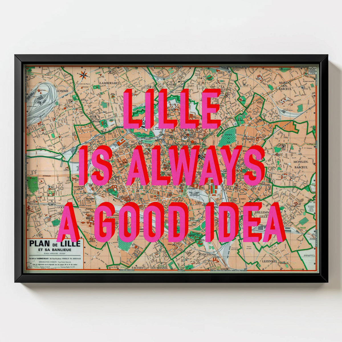 Lille Retro Pop Art Map Print (landscape) - Magic Posters