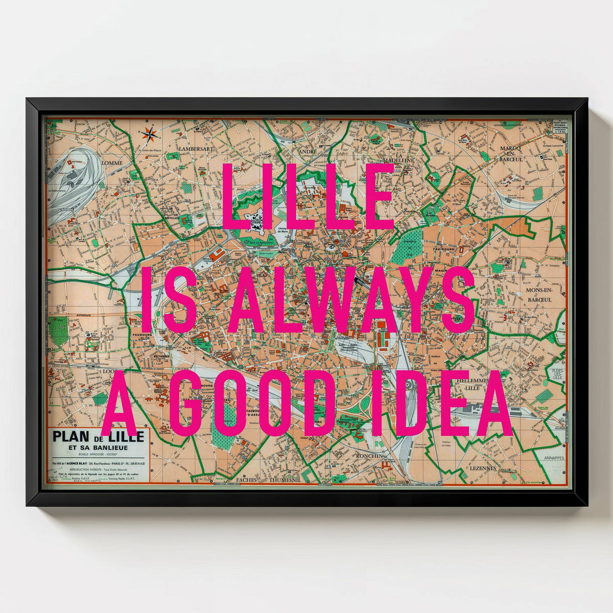 Lille Retro Pop Art Map Print (landscape) - Magic Posters