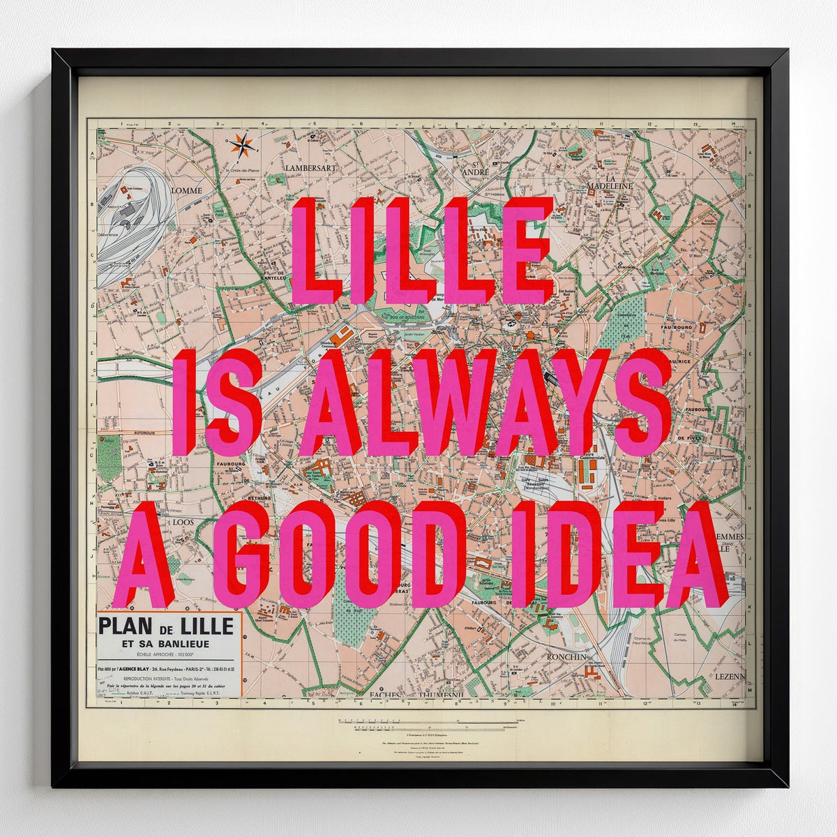 Lille Retro Pop Art Map Print (square) - Magic Posters