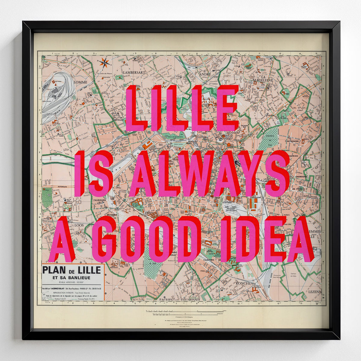 Lille Retro Pop Art Map Print (square) - Magic Posters