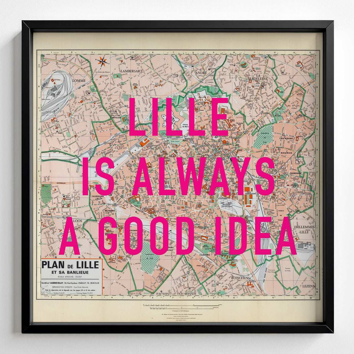 Lille Retro Pop Art Map Print (square) - Magic Posters