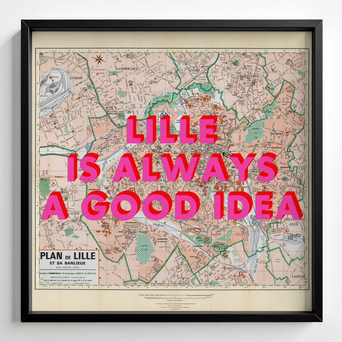 Lille Retro Pop Art Map Print (square) - Magic Posters