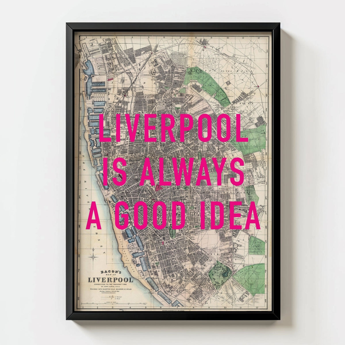 Liverpool Retro Pop Art Map Print - black frame mockup - Magic Posters