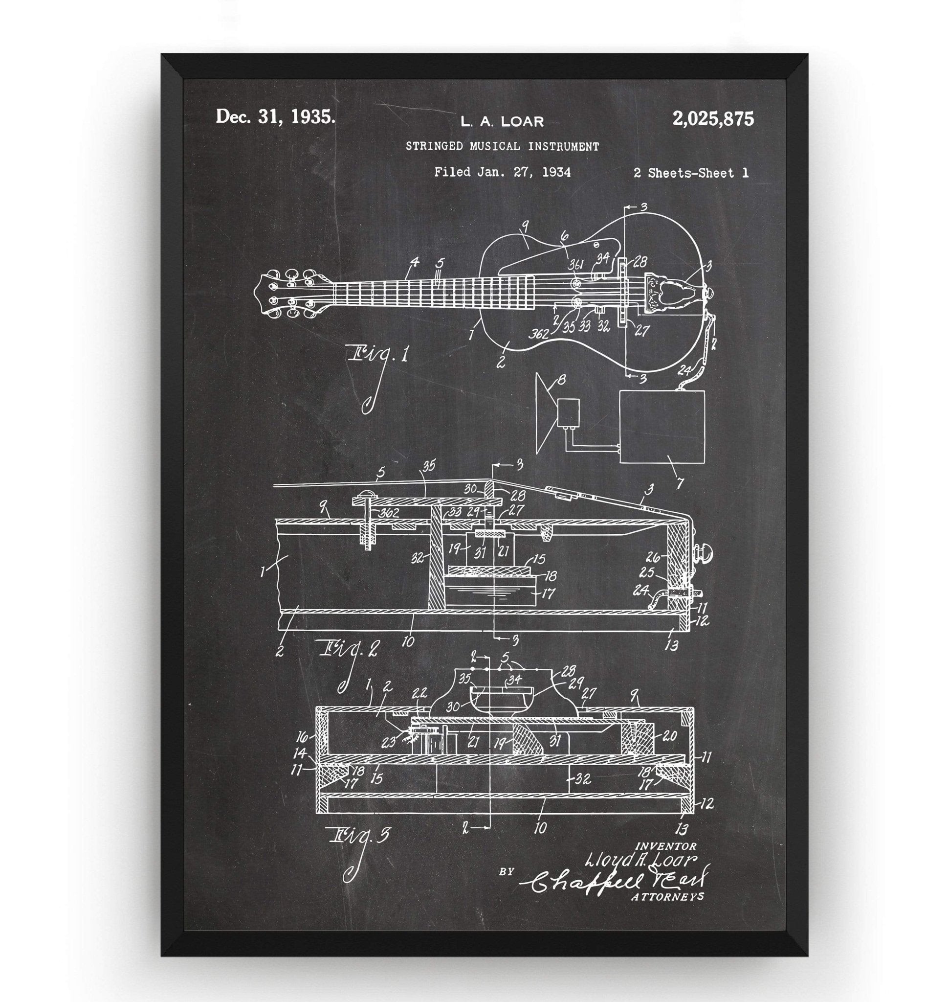 Lloyd Loar Vivitone Guitar 1935 Patent Print - Magic Posters