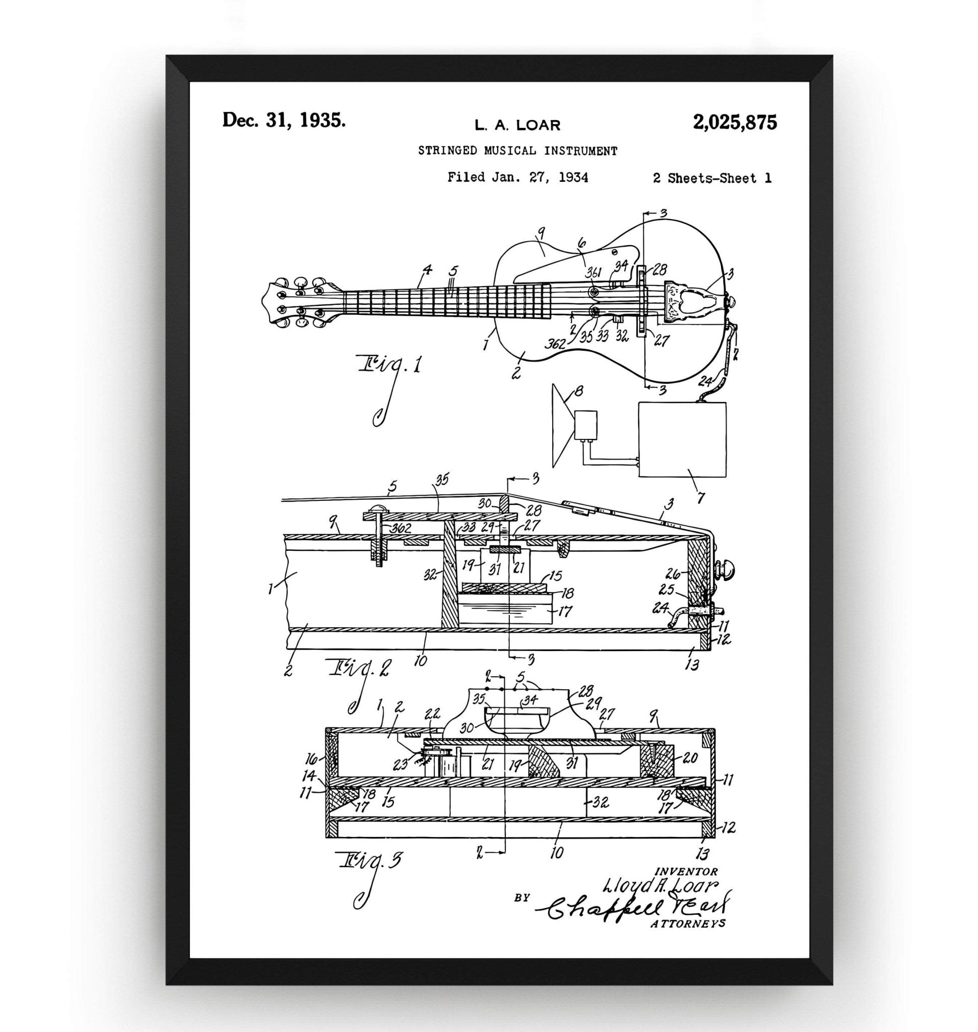 Lloyd Loar Vivitone Guitar 1935 Patent Print - Magic Posters