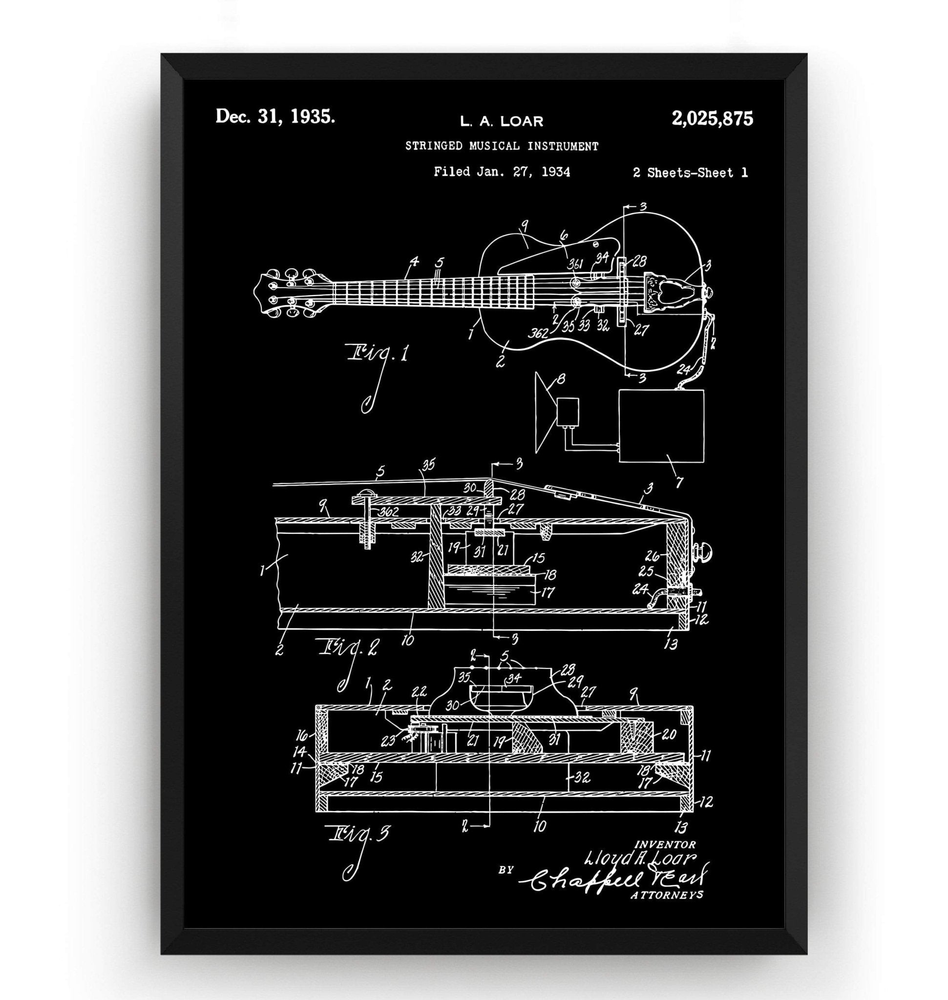Lloyd Loar Vivitone Guitar 1935 Patent Print - Magic Posters