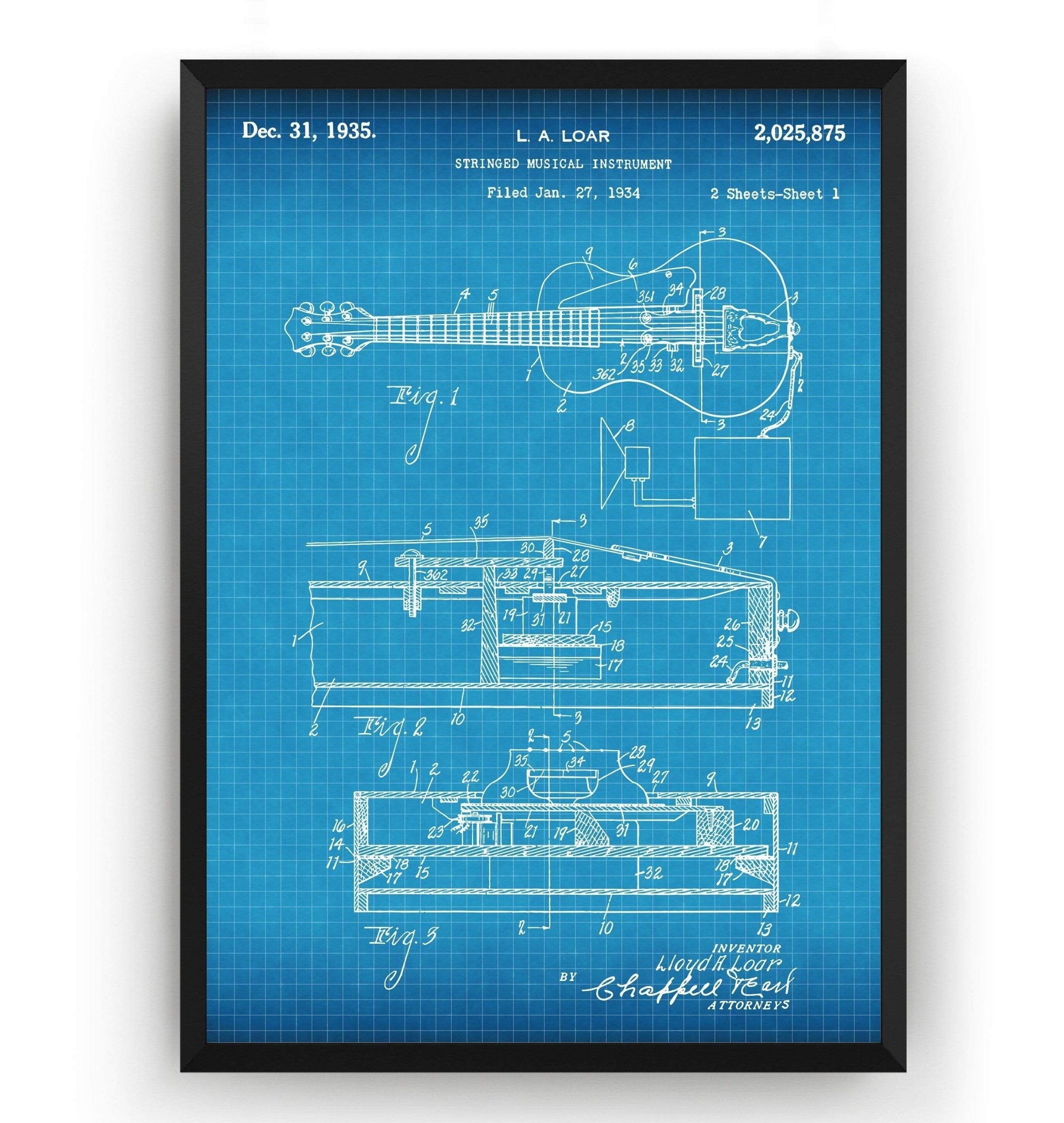 Lloyd Loar Vivitone Guitar 1935 Patent Print - Magic Posters