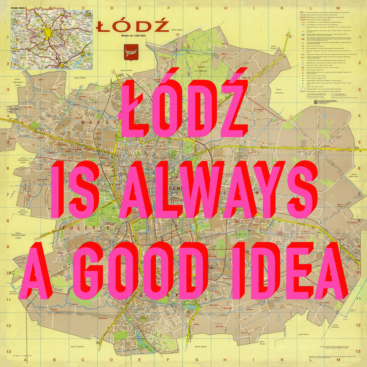 Łódź Retro Pop Art Map Print (square) - Magic Posters
