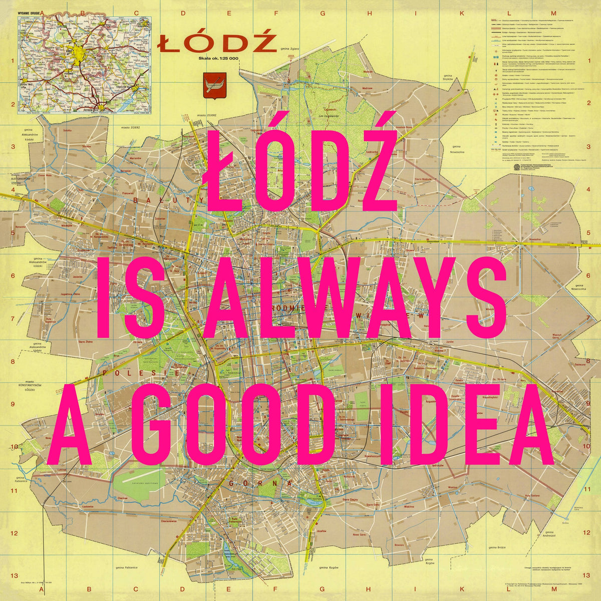 Łódź Retro Pop Art Map Print (square) - Magic Posters